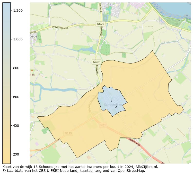 Kaart van de wijk 13 Schoondijke met het aantal inwoners per buurt in 2024. Op deze pagina vind je veel informatie over inwoners (zoals de verdeling naar leeftijdsgroepen, gezinssamenstelling, geslacht, autochtoon of Nederlands met een immigratie achtergrond,...), woningen (aantallen, types, prijs ontwikkeling, gebruik, type eigendom,...) en méér (autobezit, energieverbruik,...)  op basis van open data van het centraal bureau voor de statistiek en diverse andere bronnen!