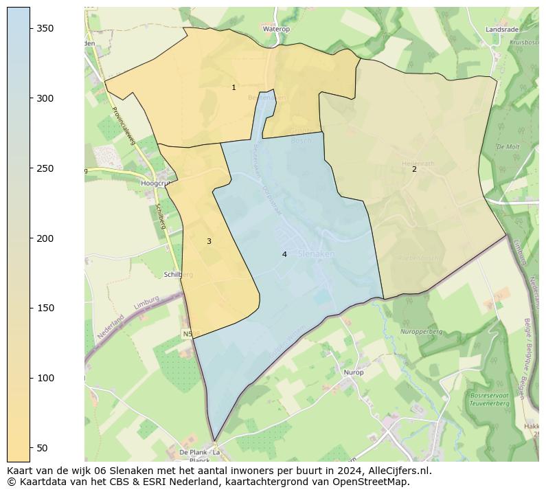 Kaart van de wijk 06 Slenaken met het aantal inwoners per buurt in 2024. Op deze pagina vind je veel informatie over inwoners (zoals de verdeling naar leeftijdsgroepen, gezinssamenstelling, geslacht, autochtoon of Nederlands met een immigratie achtergrond,...), woningen (aantallen, types, prijs ontwikkeling, gebruik, type eigendom,...) en méér (autobezit, energieverbruik,...)  op basis van open data van het centraal bureau voor de statistiek en diverse andere bronnen!