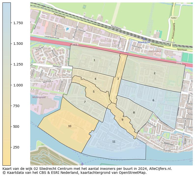 Kaart van de wijk 02 Sliedrecht Centrum met het aantal inwoners per buurt in 2024. Op deze pagina vind je veel informatie over inwoners (zoals de verdeling naar leeftijdsgroepen, gezinssamenstelling, geslacht, autochtoon of Nederlands met een immigratie achtergrond,...), woningen (aantallen, types, prijs ontwikkeling, gebruik, type eigendom,...) en méér (autobezit, energieverbruik,...)  op basis van open data van het centraal bureau voor de statistiek en diverse andere bronnen!