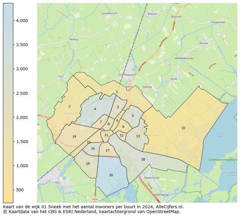 Kaart van de wijk 01 Sneek met het aantal inwoners per buurt in 2024. Op deze pagina vind je veel informatie over inwoners (zoals de verdeling naar leeftijdsgroepen, gezinssamenstelling, geslacht, autochtoon of Nederlands met een immigratie achtergrond,...), woningen (aantallen, types, prijs ontwikkeling, gebruik, type eigendom,...) en méér (autobezit, energieverbruik,...)  op basis van open data van het Centraal Bureau voor de Statistiek en diverse andere bronnen!