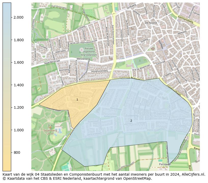 Kaart van de wijk 04 Staatslieden en Componistenbuurt met het aantal inwoners per buurt in 2024. Op deze pagina vind je veel informatie over inwoners (zoals de verdeling naar leeftijdsgroepen, gezinssamenstelling, geslacht, autochtoon of Nederlands met een immigratie achtergrond,...), woningen (aantallen, types, prijs ontwikkeling, gebruik, type eigendom,...) en méér (autobezit, energieverbruik,...)  op basis van open data van het centraal bureau voor de statistiek en diverse andere bronnen!