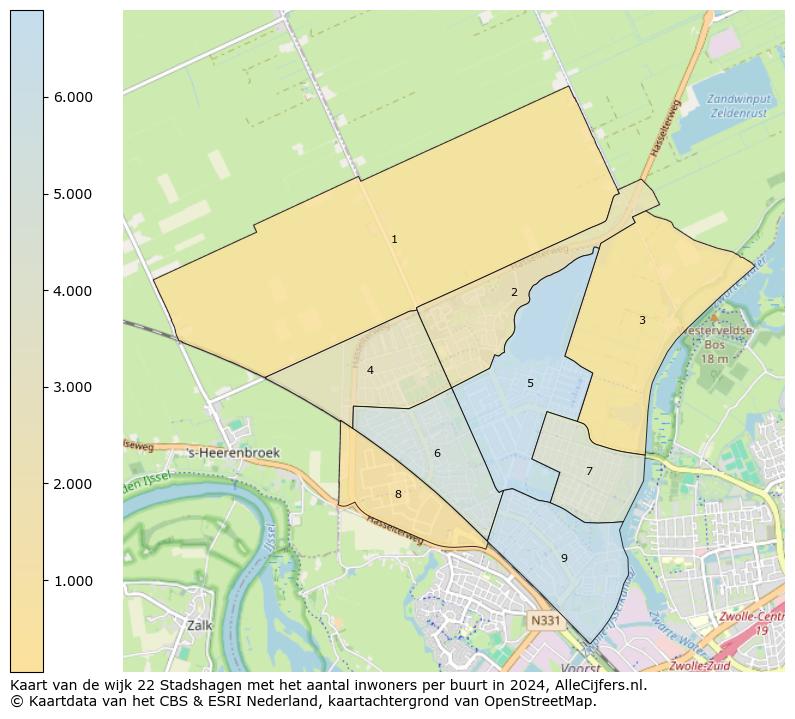 Kaart van de wijk 22 Stadshagen met het aantal inwoners per buurt in 2024. Op deze pagina vind je veel informatie over inwoners (zoals de verdeling naar leeftijdsgroepen, gezinssamenstelling, geslacht, autochtoon of Nederlands met een immigratie achtergrond,...), woningen (aantallen, types, prijs ontwikkeling, gebruik, type eigendom,...) en méér (autobezit, energieverbruik,...)  op basis van open data van het centraal bureau voor de statistiek en diverse andere bronnen!