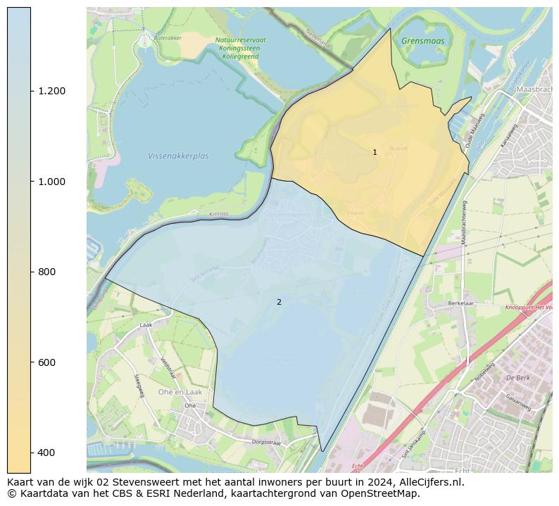 Kaart van de wijk 02 Stevensweert met het aantal inwoners per buurt in 2024. Op deze pagina vind je veel informatie over inwoners (zoals de verdeling naar leeftijdsgroepen, gezinssamenstelling, geslacht, autochtoon of Nederlands met een immigratie achtergrond,...), woningen (aantallen, types, prijs ontwikkeling, gebruik, type eigendom,...) en méér (autobezit, energieverbruik,...)  op basis van open data van het centraal bureau voor de statistiek en diverse andere bronnen!