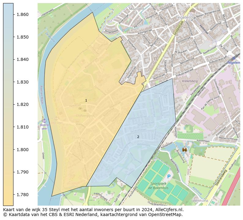 Kaart van de wijk 35 Steyl met het aantal inwoners per buurt in 2024. Op deze pagina vind je veel informatie over inwoners (zoals de verdeling naar leeftijdsgroepen, gezinssamenstelling, geslacht, autochtoon of Nederlands met een immigratie achtergrond,...), woningen (aantallen, types, prijs ontwikkeling, gebruik, type eigendom,...) en méér (autobezit, energieverbruik,...)  op basis van open data van het centraal bureau voor de statistiek en diverse andere bronnen!