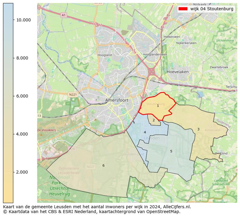 Kaart van de gemeente Leusden met het aantal inwoners per wijk in 2024. Op deze pagina vind je veel informatie over inwoners (zoals de verdeling naar leeftijdsgroepen, gezinssamenstelling, geslacht, autochtoon of Nederlands met een immigratie achtergrond,...), woningen (aantallen, types, prijs ontwikkeling, gebruik, type eigendom,...) en méér (autobezit, energieverbruik,...)  op basis van open data van het centraal bureau voor de statistiek en diverse andere bronnen!