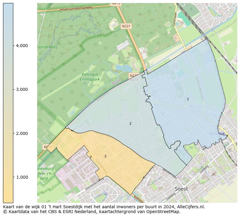 Kaart van de wijk 01 ’t Hart Soestdijk met het aantal inwoners per buurt in 2024. Op deze pagina vind je veel informatie over inwoners (zoals de verdeling naar leeftijdsgroepen, gezinssamenstelling, geslacht, autochtoon of Nederlands met een immigratie achtergrond,...), woningen (aantallen, types, prijs ontwikkeling, gebruik, type eigendom,...) en méér (autobezit, energieverbruik,...)  op basis van open data van het centraal bureau voor de statistiek en diverse andere bronnen!