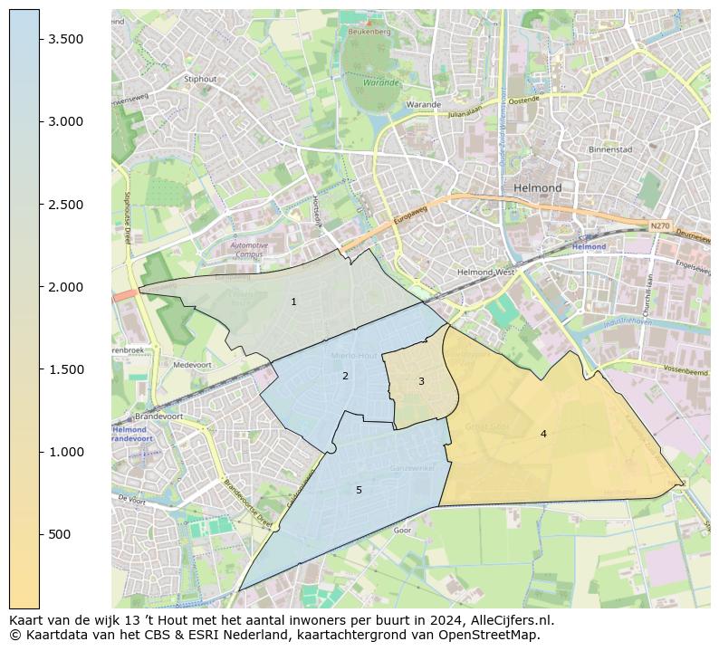 Kaart van de wijk 13 ’t Hout met het aantal inwoners per buurt in 2024. Op deze pagina vind je veel informatie over inwoners (zoals de verdeling naar leeftijdsgroepen, gezinssamenstelling, geslacht, autochtoon of Nederlands met een immigratie achtergrond,...), woningen (aantallen, types, prijs ontwikkeling, gebruik, type eigendom,...) en méér (autobezit, energieverbruik,...)  op basis van open data van het centraal bureau voor de statistiek en diverse andere bronnen!