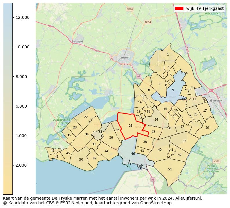 Kaart van de gemeente De Fryske Marren met het aantal inwoners per wijk in 2024. Op deze pagina vind je veel informatie over inwoners (zoals de verdeling naar leeftijdsgroepen, gezinssamenstelling, geslacht, autochtoon of Nederlands met een immigratie achtergrond,...), woningen (aantallen, types, prijs ontwikkeling, gebruik, type eigendom,...) en méér (autobezit, energieverbruik,...)  op basis van open data van het centraal bureau voor de statistiek en diverse andere bronnen!