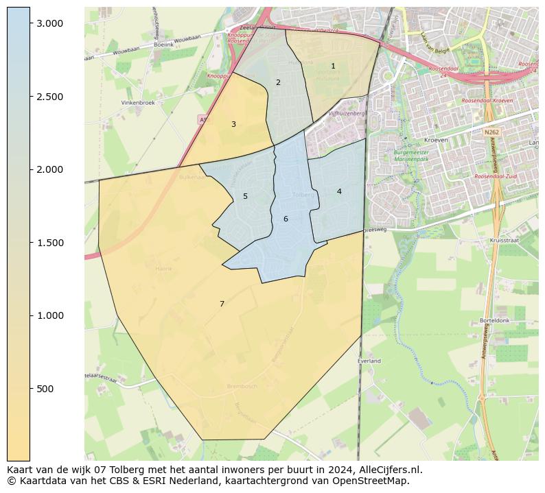 Kaart van de wijk 07 Tolberg met het aantal inwoners per buurt in 2024. Op deze pagina vind je veel informatie over inwoners (zoals de verdeling naar leeftijdsgroepen, gezinssamenstelling, geslacht, autochtoon of Nederlands met een immigratie achtergrond,...), woningen (aantallen, types, prijs ontwikkeling, gebruik, type eigendom,...) en méér (autobezit, energieverbruik,...)  op basis van open data van het centraal bureau voor de statistiek en diverse andere bronnen!