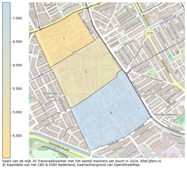 Kaart van de wijk 30 Transvaalkwartier met het aantal inwoners per buurt in 2024. Op deze pagina vind je veel informatie over inwoners (zoals de verdeling naar leeftijdsgroepen, gezinssamenstelling, geslacht, autochtoon of Nederlands met een immigratie achtergrond,...), woningen (aantallen, types, prijs ontwikkeling, gebruik, type eigendom,...) en méér (autobezit, energieverbruik,...)  op basis van open data van het centraal bureau voor de statistiek en diverse andere bronnen!