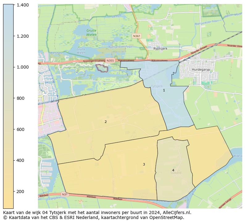 Kaart van de wijk 04 Tytsjerk met het aantal inwoners per buurt in 2024. Op deze pagina vind je veel informatie over inwoners (zoals de verdeling naar leeftijdsgroepen, gezinssamenstelling, geslacht, autochtoon of Nederlands met een immigratie achtergrond,...), woningen (aantallen, types, prijs ontwikkeling, gebruik, type eigendom,...) en méér (autobezit, energieverbruik,...)  op basis van open data van het centraal bureau voor de statistiek en diverse andere bronnen!