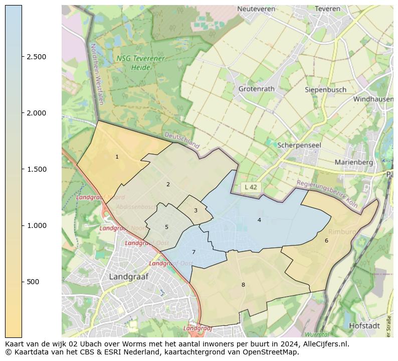 Kaart van de wijk 02 Ubach over Worms met het aantal inwoners per buurt in 2024. Op deze pagina vind je veel informatie over inwoners (zoals de verdeling naar leeftijdsgroepen, gezinssamenstelling, geslacht, autochtoon of Nederlands met een immigratie achtergrond,...), woningen (aantallen, types, prijs ontwikkeling, gebruik, type eigendom,...) en méér (autobezit, energieverbruik,...)  op basis van open data van het Centraal Bureau voor de Statistiek en diverse andere bronnen!