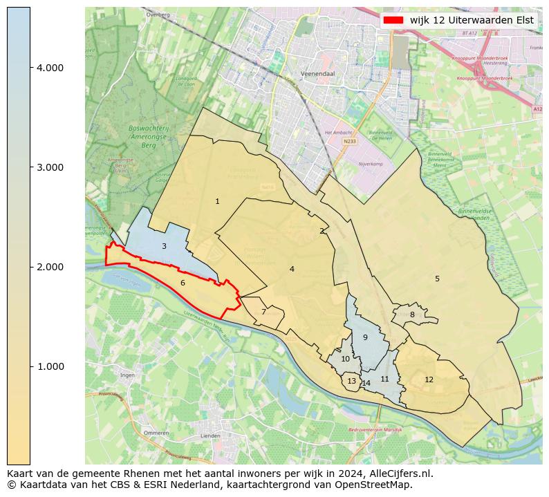 Kaart van de gemeente Rhenen met het aantal inwoners per wijk in 2024. Op deze pagina vind je veel informatie over inwoners (zoals de verdeling naar leeftijdsgroepen, gezinssamenstelling, geslacht, autochtoon of Nederlands met een immigratie achtergrond,...), woningen (aantallen, types, prijs ontwikkeling, gebruik, type eigendom,...) en méér (autobezit, energieverbruik,...)  op basis van open data van het centraal bureau voor de statistiek en diverse andere bronnen!