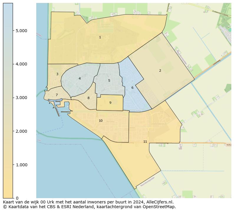 Kaart van de wijk 00 Urk met het aantal inwoners per buurt in 2024. Op deze pagina vind je veel informatie over inwoners (zoals de verdeling naar leeftijdsgroepen, gezinssamenstelling, geslacht, autochtoon of Nederlands met een immigratie achtergrond,...), woningen (aantallen, types, prijs ontwikkeling, gebruik, type eigendom,...) en méér (autobezit, energieverbruik,...)  op basis van open data van het centraal bureau voor de statistiek en diverse andere bronnen!