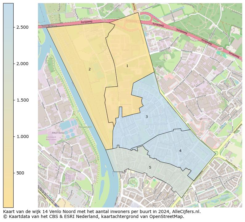 Kaart van de wijk 14 Venlo Noord met het aantal inwoners per buurt in 2024. Op deze pagina vind je veel informatie over inwoners (zoals de verdeling naar leeftijdsgroepen, gezinssamenstelling, geslacht, autochtoon of Nederlands met een immigratie achtergrond,...), woningen (aantallen, types, prijs ontwikkeling, gebruik, type eigendom,...) en méér (autobezit, energieverbruik,...)  op basis van open data van het centraal bureau voor de statistiek en diverse andere bronnen!