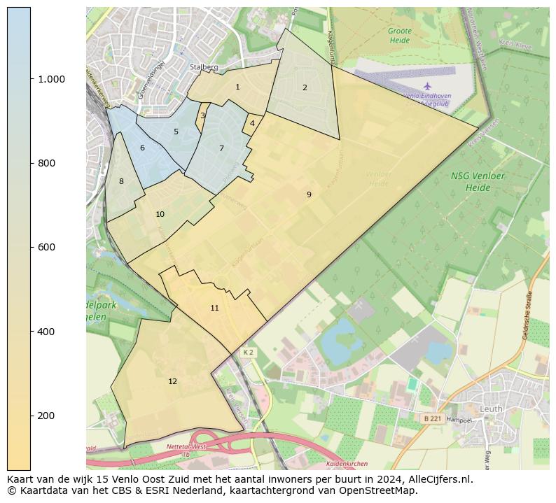 Kaart van de wijk 15 Venlo Oost Zuid met het aantal inwoners per buurt in 2024. Op deze pagina vind je veel informatie over inwoners (zoals de verdeling naar leeftijdsgroepen, gezinssamenstelling, geslacht, autochtoon of Nederlands met een immigratie achtergrond,...), woningen (aantallen, types, prijs ontwikkeling, gebruik, type eigendom,...) en méér (autobezit, energieverbruik,...)  op basis van open data van het centraal bureau voor de statistiek en diverse andere bronnen!