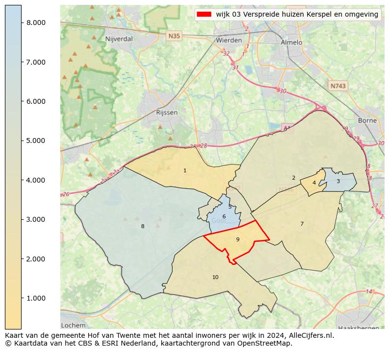 Kaart van de gemeente Hof van Twente met het aantal inwoners per wijk in 2024. Op deze pagina vind je veel informatie over inwoners (zoals de verdeling naar leeftijdsgroepen, gezinssamenstelling, geslacht, autochtoon of Nederlands met een immigratie achtergrond,...), woningen (aantallen, types, prijs ontwikkeling, gebruik, type eigendom,...) en méér (autobezit, energieverbruik,...)  op basis van open data van het centraal bureau voor de statistiek en diverse andere bronnen!