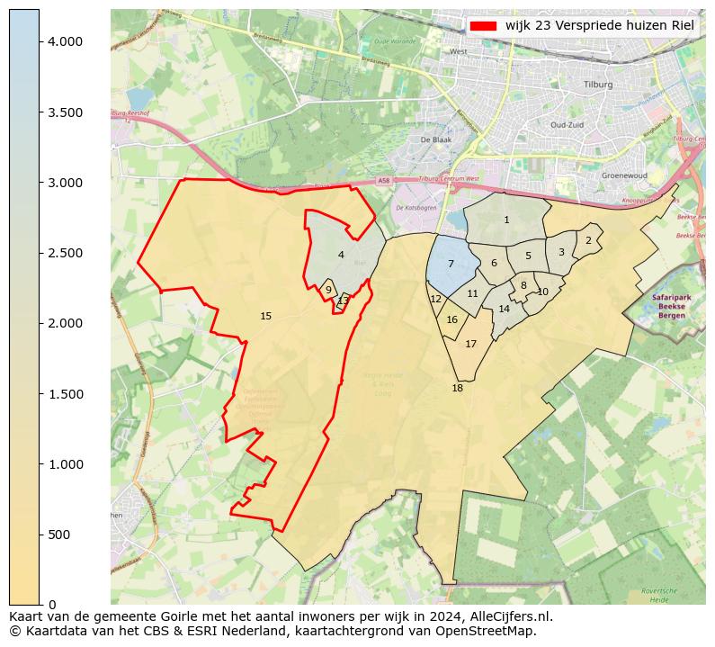 Kaart van de gemeente Goirle met het aantal inwoners per wijk in 2024. Op deze pagina vind je veel informatie over inwoners (zoals de verdeling naar leeftijdsgroepen, gezinssamenstelling, geslacht, autochtoon of Nederlands met een immigratie achtergrond,...), woningen (aantallen, types, prijs ontwikkeling, gebruik, type eigendom,...) en méér (autobezit, energieverbruik,...)  op basis van open data van het centraal bureau voor de statistiek en diverse andere bronnen!