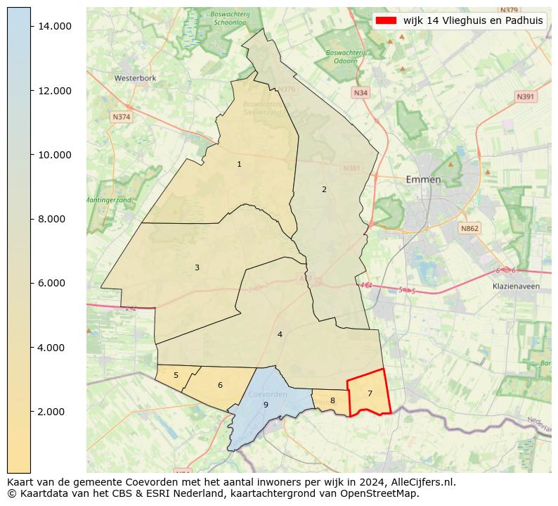 Kaart van de gemeente Coevorden met het aantal inwoners per wijk in 2024. Op deze pagina vind je veel informatie over inwoners (zoals de verdeling naar leeftijdsgroepen, gezinssamenstelling, geslacht, autochtoon of Nederlands met een immigratie achtergrond,...), woningen (aantallen, types, prijs ontwikkeling, gebruik, type eigendom,...) en méér (autobezit, energieverbruik,...)  op basis van open data van het centraal bureau voor de statistiek en diverse andere bronnen!