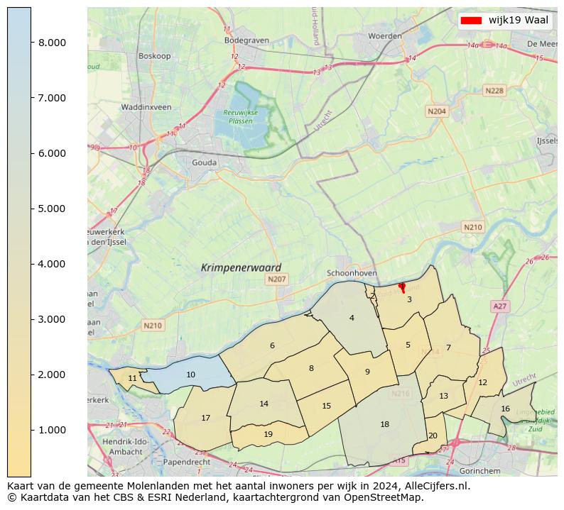 Kaart van de gemeente Molenlanden met het aantal inwoners per wijk in 2024. Op deze pagina vind je veel informatie over inwoners (zoals de verdeling naar leeftijdsgroepen, gezinssamenstelling, geslacht, autochtoon of Nederlands met een immigratie achtergrond,...), woningen (aantallen, types, prijs ontwikkeling, gebruik, type eigendom,...) en méér (autobezit, energieverbruik,...)  op basis van open data van het centraal bureau voor de statistiek en diverse andere bronnen!