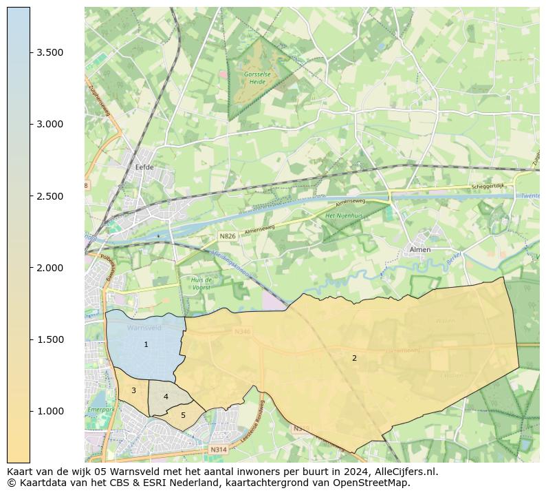 Kaart van de wijk 05 Warnsveld met het aantal inwoners per buurt in 2024. Op deze pagina vind je veel informatie over inwoners (zoals de verdeling naar leeftijdsgroepen, gezinssamenstelling, geslacht, autochtoon of Nederlands met een immigratie achtergrond,...), woningen (aantallen, types, prijs ontwikkeling, gebruik, type eigendom,...) en méér (autobezit, energieverbruik,...)  op basis van open data van het centraal bureau voor de statistiek en diverse andere bronnen!