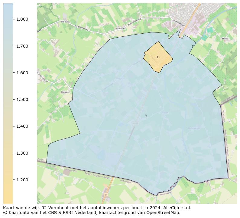 Kaart van de wijk 02 Wernhout met het aantal inwoners per buurt in 2024. Op deze pagina vind je veel informatie over inwoners (zoals de verdeling naar leeftijdsgroepen, gezinssamenstelling, geslacht, autochtoon of Nederlands met een immigratie achtergrond,...), woningen (aantallen, types, prijs ontwikkeling, gebruik, type eigendom,...) en méér (autobezit, energieverbruik,...)  op basis van open data van het centraal bureau voor de statistiek en diverse andere bronnen!