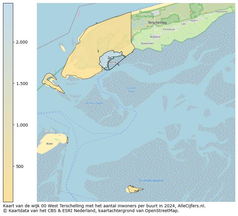 Kaart van de wijk 00 West Terschelling met het aantal inwoners per buurt in 2024. Op deze pagina vind je veel informatie over inwoners (zoals de verdeling naar leeftijdsgroepen, gezinssamenstelling, geslacht, autochtoon of Nederlands met een immigratie achtergrond,...), woningen (aantallen, types, prijs ontwikkeling, gebruik, type eigendom,...) en méér (autobezit, energieverbruik,...)  op basis van open data van het centraal bureau voor de statistiek en diverse andere bronnen!