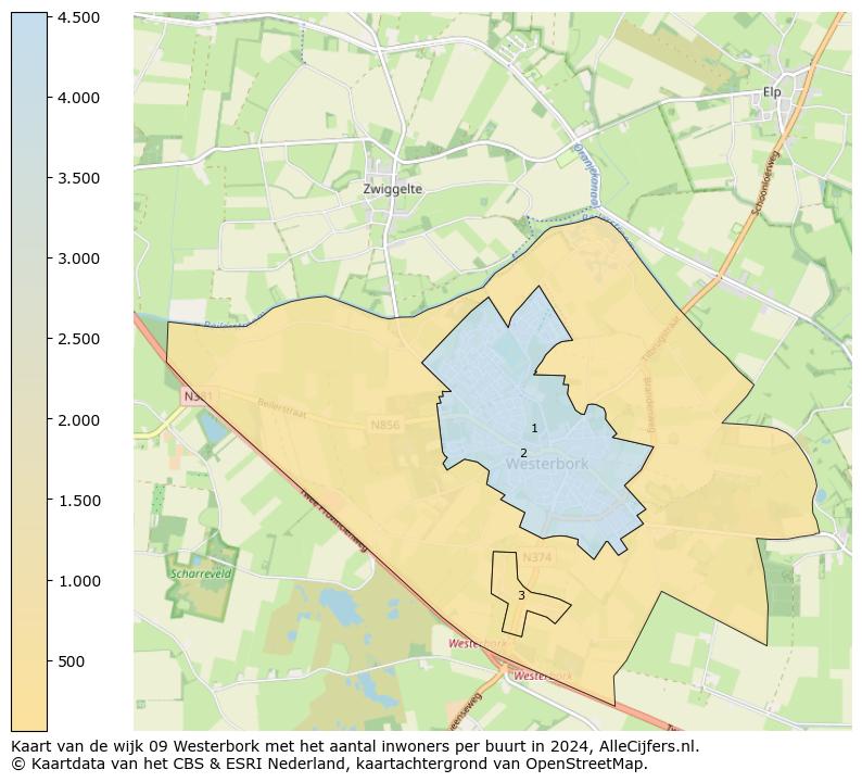 Kaart van de wijk 09 Westerbork met het aantal inwoners per buurt in 2024. Op deze pagina vind je veel informatie over inwoners (zoals de verdeling naar leeftijdsgroepen, gezinssamenstelling, geslacht, autochtoon of Nederlands met een immigratie achtergrond,...), woningen (aantallen, types, prijs ontwikkeling, gebruik, type eigendom,...) en méér (autobezit, energieverbruik,...)  op basis van open data van het centraal bureau voor de statistiek en diverse andere bronnen!