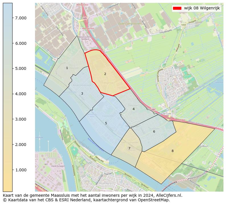 Kaart van de gemeente Maassluis met het aantal inwoners per wijk in 2024. Op deze pagina vind je veel informatie over inwoners (zoals de verdeling naar leeftijdsgroepen, gezinssamenstelling, geslacht, autochtoon of Nederlands met een immigratie achtergrond,...), woningen (aantallen, types, prijs ontwikkeling, gebruik, type eigendom,...) en méér (autobezit, energieverbruik,...)  op basis van open data van het centraal bureau voor de statistiek en diverse andere bronnen!