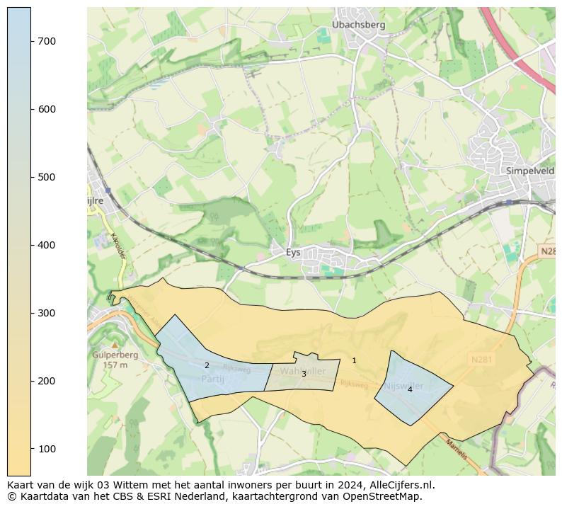 Kaart van de wijk 03 Wittem met het aantal inwoners per buurt in 2024. Op deze pagina vind je veel informatie over inwoners (zoals de verdeling naar leeftijdsgroepen, gezinssamenstelling, geslacht, autochtoon of Nederlands met een immigratie achtergrond,...), woningen (aantallen, types, prijs ontwikkeling, gebruik, type eigendom,...) en méér (autobezit, energieverbruik,...)  op basis van open data van het centraal bureau voor de statistiek en diverse andere bronnen!