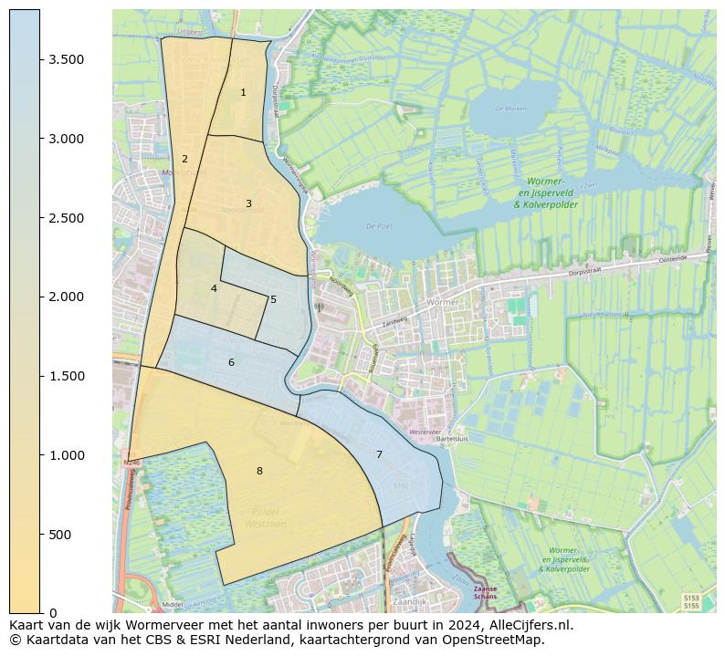 Kaart van de wijk Wormerveer met het aantal inwoners per buurt in 2024. Op deze pagina vind je veel informatie over inwoners (zoals de verdeling naar leeftijdsgroepen, gezinssamenstelling, geslacht, autochtoon of Nederlands met een immigratie achtergrond,...), woningen (aantallen, types, prijs ontwikkeling, gebruik, type eigendom,...) en méér (autobezit, energieverbruik,...)  op basis van open data van het centraal bureau voor de statistiek en diverse andere bronnen!