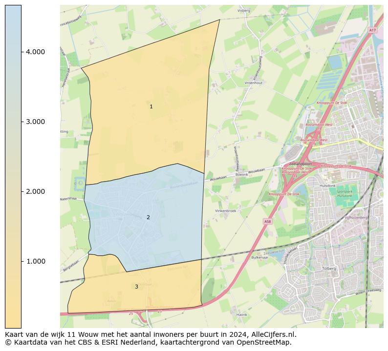 Kaart van de wijk 11 Wouw met het aantal inwoners per buurt in 2024. Op deze pagina vind je veel informatie over inwoners (zoals de verdeling naar leeftijdsgroepen, gezinssamenstelling, geslacht, autochtoon of Nederlands met een immigratie achtergrond,...), woningen (aantallen, types, prijs ontwikkeling, gebruik, type eigendom,...) en méér (autobezit, energieverbruik,...)  op basis van open data van het centraal bureau voor de statistiek en diverse andere bronnen!