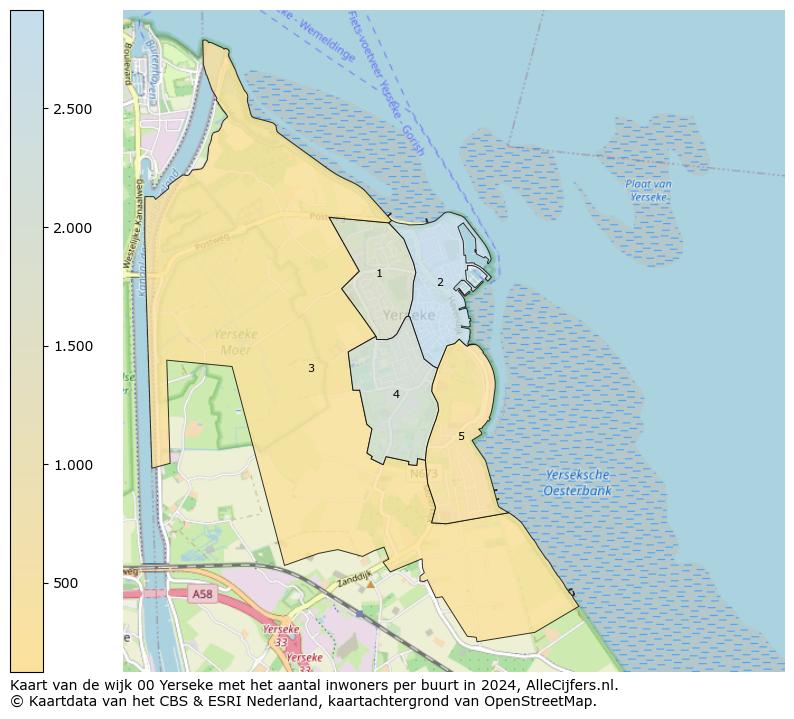 Kaart van de wijk 00 Yerseke met het aantal inwoners per buurt in 2024. Op deze pagina vind je veel informatie over inwoners (zoals de verdeling naar leeftijdsgroepen, gezinssamenstelling, geslacht, autochtoon of Nederlands met een immigratie achtergrond,...), woningen (aantallen, types, prijs ontwikkeling, gebruik, type eigendom,...) en méér (autobezit, energieverbruik,...)  op basis van open data van het centraal bureau voor de statistiek en diverse andere bronnen!