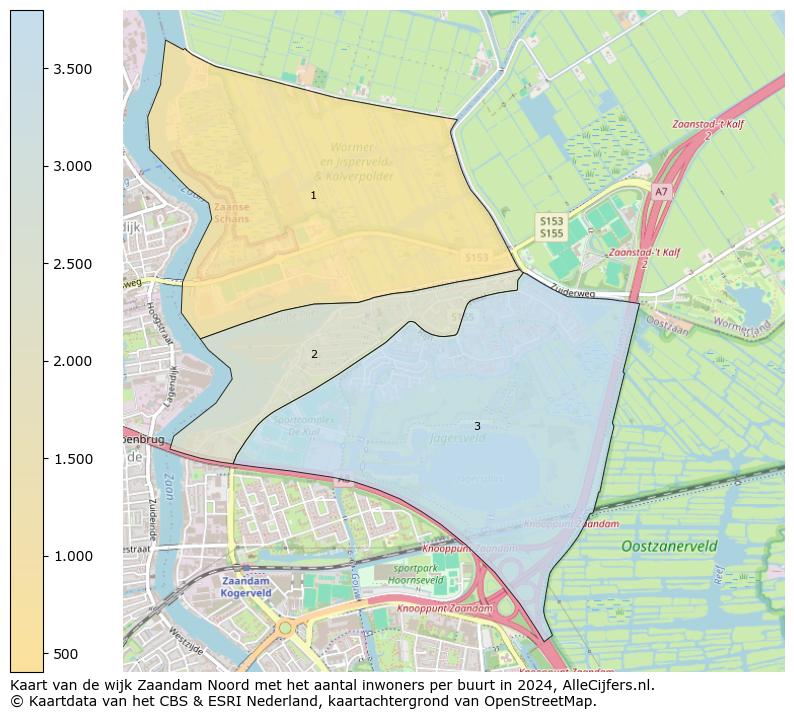 Kaart van de wijk Zaandam Noord met het aantal inwoners per buurt in 2024. Op deze pagina vind je veel informatie over inwoners (zoals de verdeling naar leeftijdsgroepen, gezinssamenstelling, geslacht, autochtoon of Nederlands met een immigratie achtergrond,...), woningen (aantallen, types, prijs ontwikkeling, gebruik, type eigendom,...) en méér (autobezit, energieverbruik,...)  op basis van open data van het centraal bureau voor de statistiek en diverse andere bronnen!