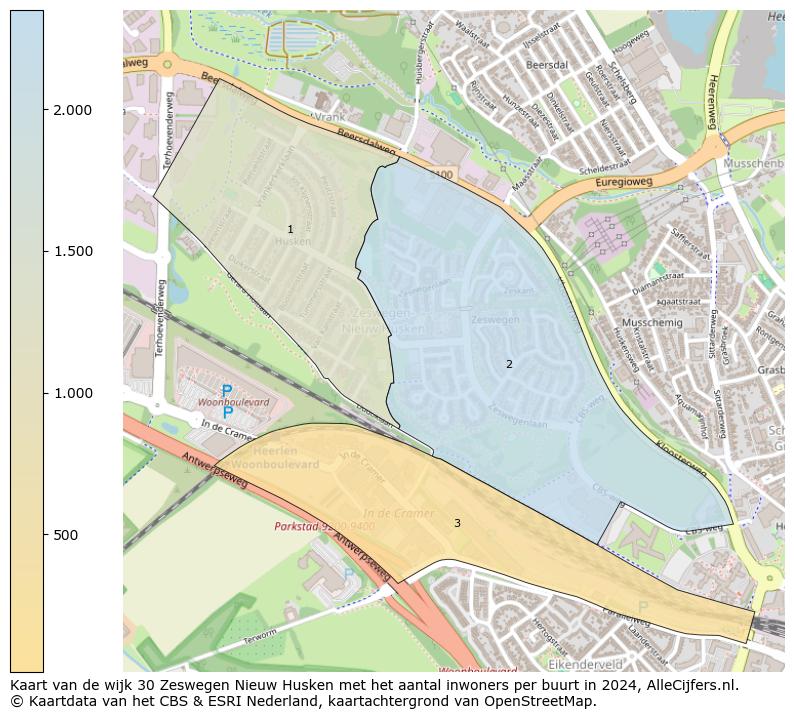 Kaart van de wijk 30 Zeswegen Nieuw Husken met het aantal inwoners per buurt in 2024. Op deze pagina vind je veel informatie over inwoners (zoals de verdeling naar leeftijdsgroepen, gezinssamenstelling, geslacht, autochtoon of Nederlands met een immigratie achtergrond,...), woningen (aantallen, types, prijs ontwikkeling, gebruik, type eigendom,...) en méér (autobezit, energieverbruik,...)  op basis van open data van het centraal bureau voor de statistiek en diverse andere bronnen!