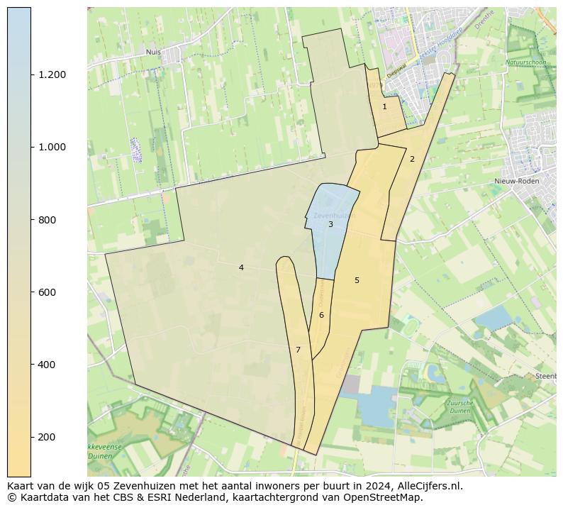 Kaart van de wijk 05 Zevenhuizen met het aantal inwoners per buurt in 2024. Op deze pagina vind je veel informatie over inwoners (zoals de verdeling naar leeftijdsgroepen, gezinssamenstelling, geslacht, autochtoon of Nederlands met een immigratie achtergrond,...), woningen (aantallen, types, prijs ontwikkeling, gebruik, type eigendom,...) en méér (autobezit, energieverbruik,...)  op basis van open data van het centraal bureau voor de statistiek en diverse andere bronnen!