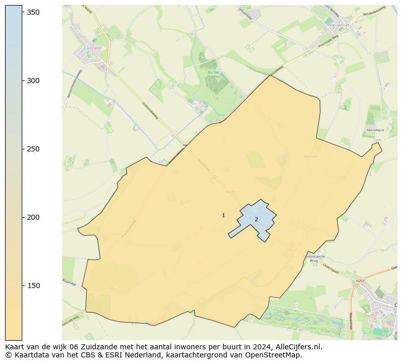 Kaart van de wijk 06 Zuidzande met het aantal inwoners per buurt in 2024. Op deze pagina vind je veel informatie over inwoners (zoals de verdeling naar leeftijdsgroepen, gezinssamenstelling, geslacht, autochtoon of Nederlands met een immigratie achtergrond,...), woningen (aantallen, types, prijs ontwikkeling, gebruik, type eigendom,...) en méér (autobezit, energieverbruik,...)  op basis van open data van het centraal bureau voor de statistiek en diverse andere bronnen!