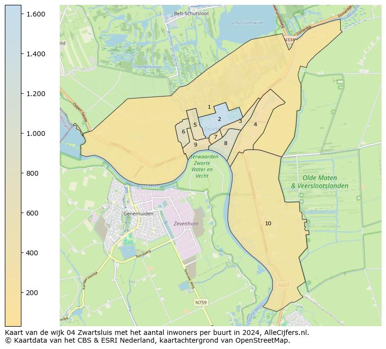 Kaart van de wijk 04 Zwartsluis met het aantal inwoners per buurt in 2024. Op deze pagina vind je veel informatie over inwoners (zoals de verdeling naar leeftijdsgroepen, gezinssamenstelling, geslacht, autochtoon of Nederlands met een immigratie achtergrond,...), woningen (aantallen, types, prijs ontwikkeling, gebruik, type eigendom,...) en méér (autobezit, energieverbruik,...)  op basis van open data van het centraal bureau voor de statistiek en diverse andere bronnen!