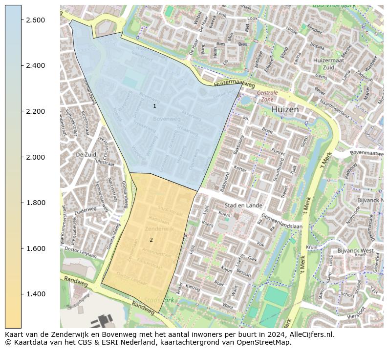 Kaart van de Zenderwijk en Bovenweg met het aantal inwoners per buurt in 2024. Op deze pagina vind je veel informatie over inwoners (zoals de verdeling naar leeftijdsgroepen, gezinssamenstelling, geslacht, autochtoon of Nederlands met een immigratie achtergrond,...), woningen (aantallen, types, prijs ontwikkeling, gebruik, type eigendom,...) en méér (autobezit, energieverbruik,...)  op basis van open data van het Centraal Bureau voor de Statistiek en diverse andere bronnen!