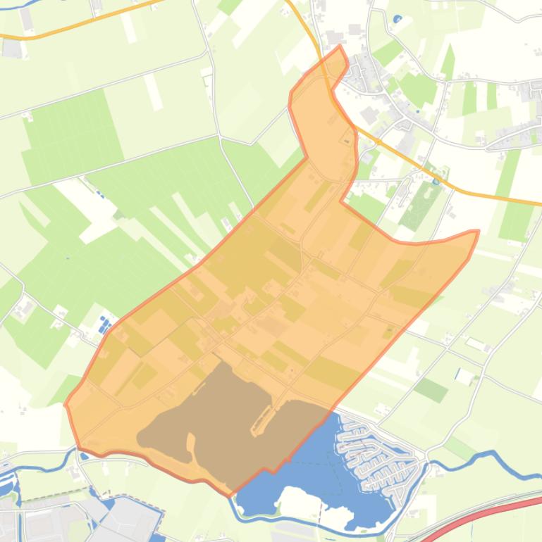 Kaart van de buurt Ommerveld en verspreide huizen polder Meerten.