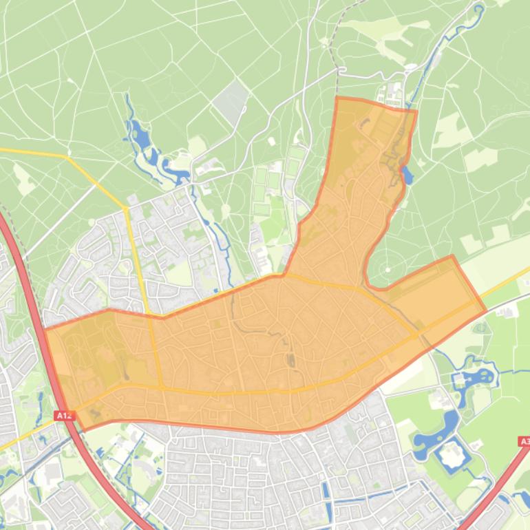 Kaart van de buurt Velp-Noord boven spoorlijn.