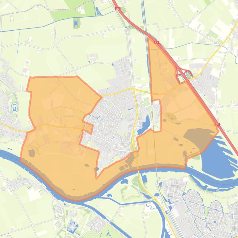 Kaart van de buurt Verspreide huizen in het bouwgebied.