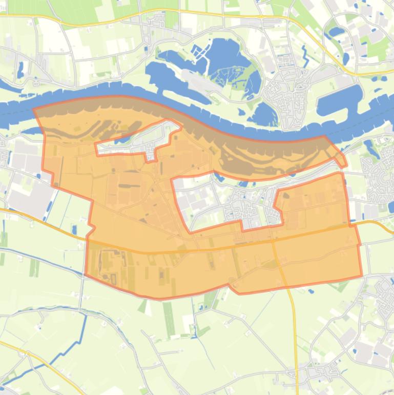 Kaart van de buurt Verspreide huizen polders Gameren en Nieuwaal.