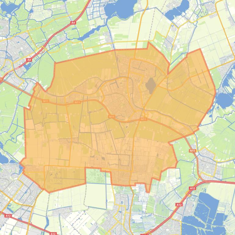 Kaart van de gemeente Alphen aan den Rijn.