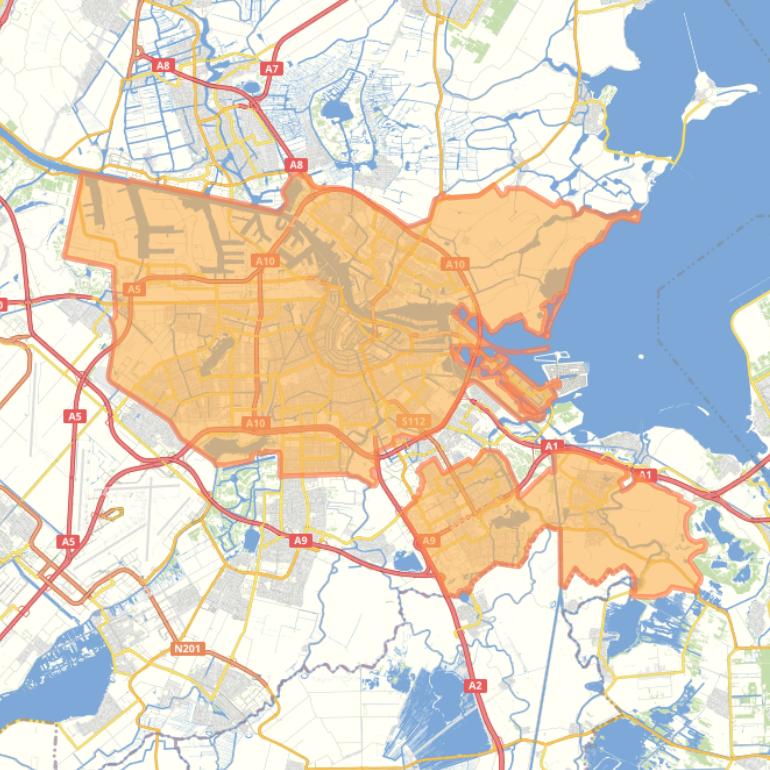 Kaart van postcodegebied 1102LD.