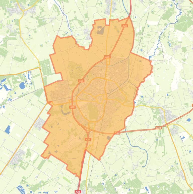 Kaart van de gemeente Assen.