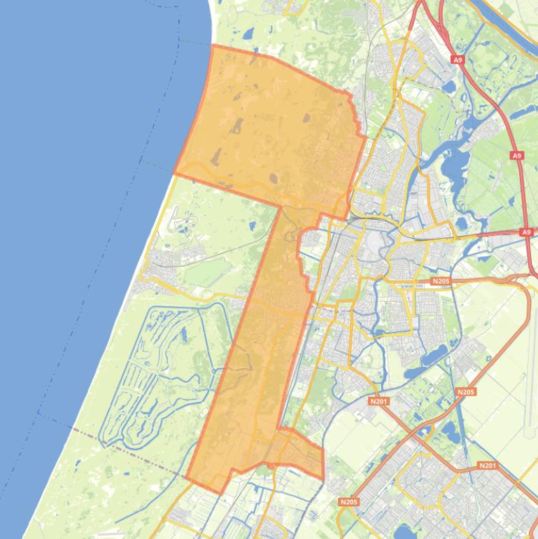 Kaart van de gemeente Bloemendaal.