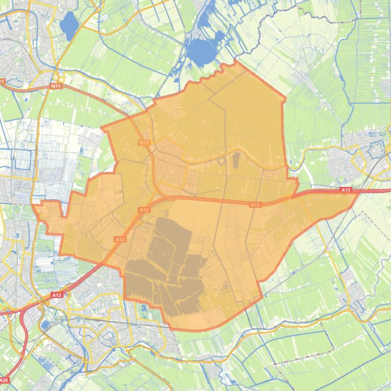 Kaart van de gemeente Bodegraven-Reeuwijk.