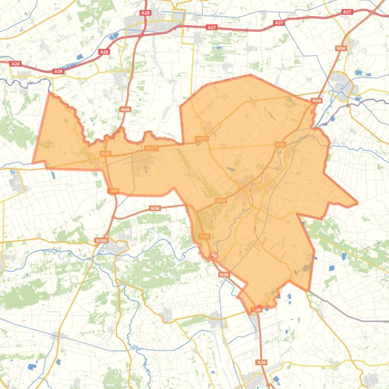 Kaart van de gemeente Hardenberg.