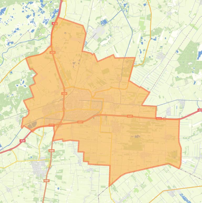 Kaart van de gemeente Hoogeveen.